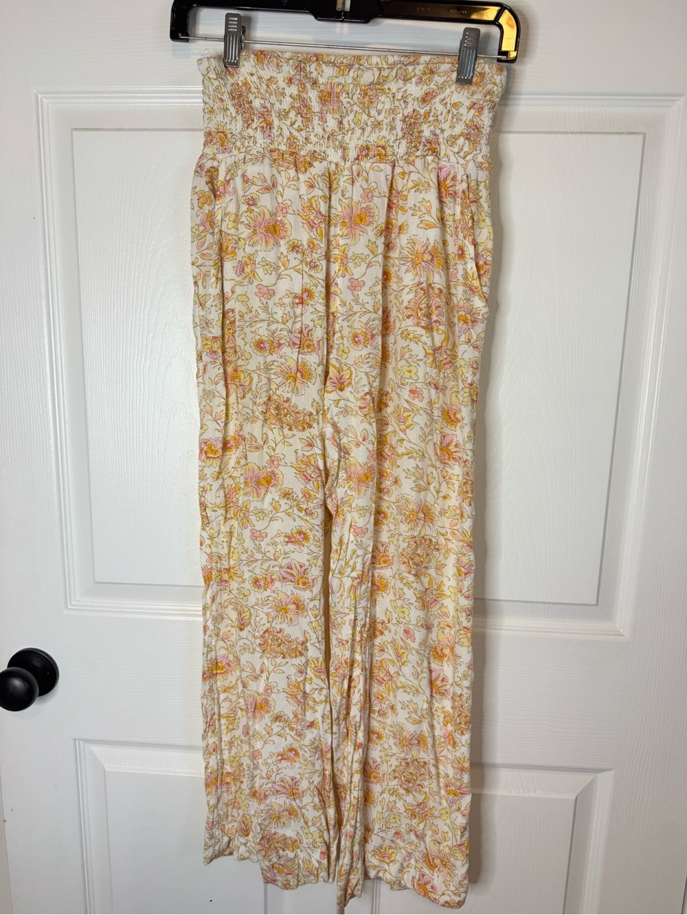 Billabong Cream Floral Smocked-Waist Wide Leg Jumpsuit - Picture 1 of 7